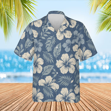 Reverse Print Hibiscus Aloha Shirt print before personalizing, front view