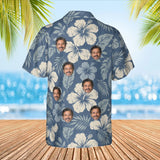 Reverse Print Hibiscus Aloha Shirt with custom faces, back view