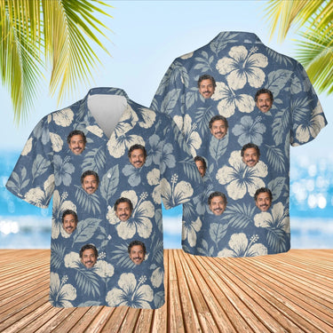 Reverse Print Hibiscus Aloha Shirt with custom faces, front and back