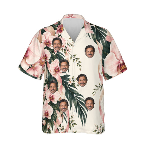 Ribbon Orchids personalized Christmas Hawaiian shirt printed with customer faces, front view