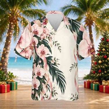 Ribbon Orchids Christmas Hawaiian shirt print before personalizing, front view
