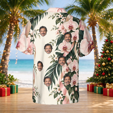 Ribbon Orchids custom Christmas Hawaiian shirt with photos, back view