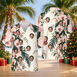 Ribbon Orchids custom Christmas Hawaiian shirt with faces, front and back