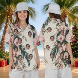 Ribbon Orchids personalized Christmas Hawaiian shirt with faces worn by a woman, front and back