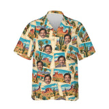 Roadside America Postcard Hawaiian Shirt personalized with printed faces, front view
