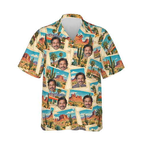 Roadside America Postcard Hawaiian Shirt personalized with printed faces, front view