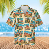 Roadside America Postcard Hawaiian Shirt print before personalizing, front view