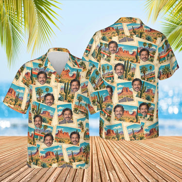 Roadside America Postcard Hawaiian Shirt with custom faces, front and back