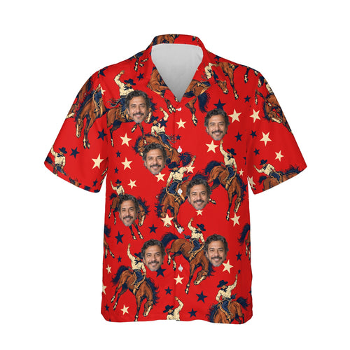Rodeo Bronco Horse Hawaiian Shirt personalized with printed faces, front view
