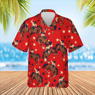 Rodeo Bronco Horse Hawaiian Shirt print before personalizing, front view