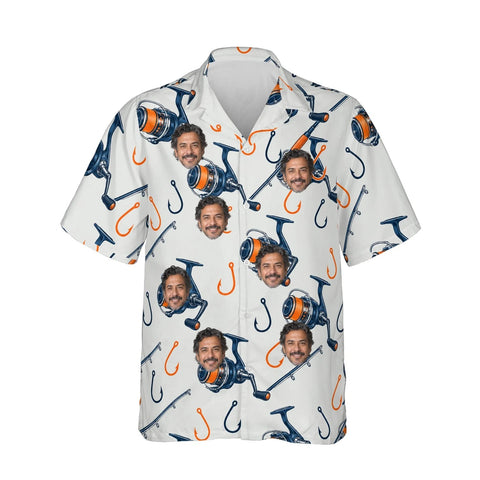 Rods & Reels Fishing Hawaiian Shirt personalized with printed faces, front view
