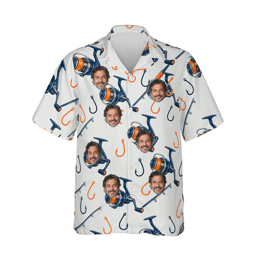 Rods & Reels Fishing Hawaiian Shirt personalized with printed faces, front view