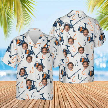 Rods & Reels Fishing Hawaiian Shirt with custom faces, front and back