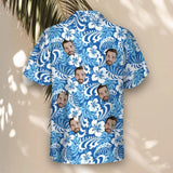 Royal Blue Tropics custom Hawaiian shirt with photos, example 1