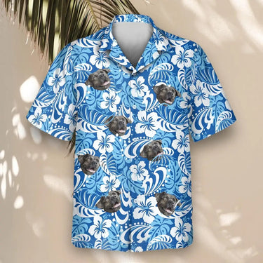 Royal Blue Tropics custom Hawaiian shirt with photos, example 2