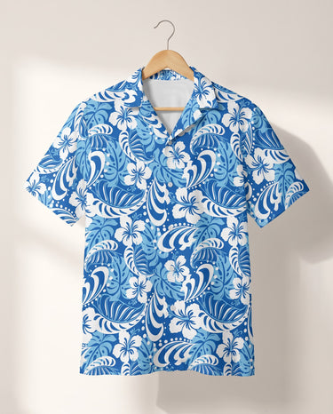 Royal Blue Tropics Hawaiian shirt print before personalizing