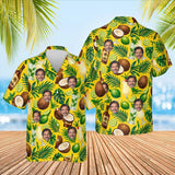 Rum & Coconut Caribbean Style Hawaiian Shirt with custom faces, front and back