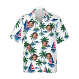 Sailboat Palm Island Hawaiian Shirt personalized with printed faces, front view