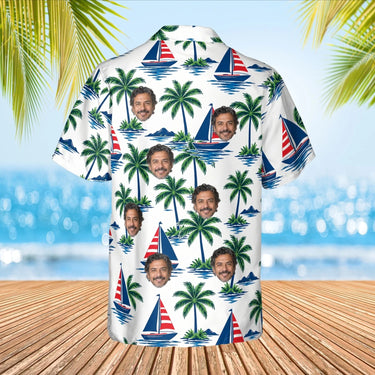 Sailboat Palm Island Hawaiian Shirt with custom faces, back view