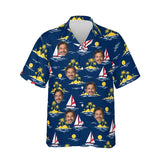 Sailboat Caribbean Style Hawaiian Shirt personalized with printed faces, front view