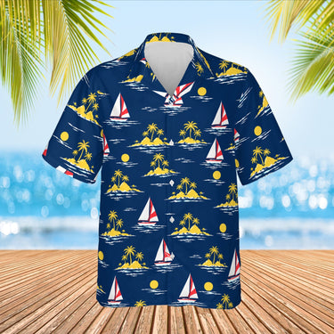 Sailboat Caribbean Style Hawaiian Shirt print before personalizing, front view