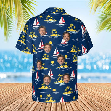 Sailboat Caribbean Style Hawaiian Shirt with custom faces, back view