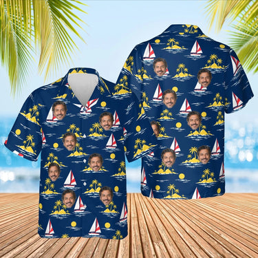 Sailboat Caribbean Style Hawaiian Shirt with custom faces, front and back
