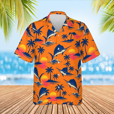 Sailfish Sunset Fishing Hawaiian Shirt print before personalizing, front view