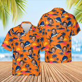 Sailfish Sunset Fishing Hawaiian Shirt with custom faces, front and back