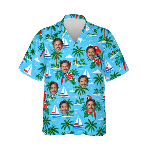 Sailing Parrot Tropical Hawaiian Shirt personalized with printed faces, front view