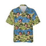 Sand Trap Disaster Funny Hawaiian Golf Shirt personalized with printed faces, front view