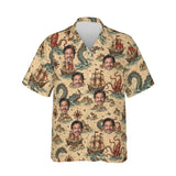 Sea Monster Map Kaiju Hawaiian Shirt personalized with printed faces, front view