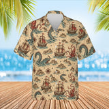 Sea Monster Map Kaiju Hawaiian Shirt print before personalizing, front view