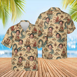Sea Monster Map Kaiju Hawaiian Shirt with custom faces, front and back
