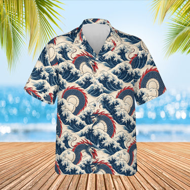 Sea Serpent Kaiju Hawaiian Shirt print before personalizing, front view
