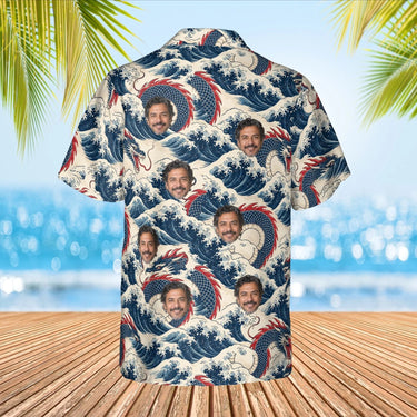 Sea Serpent Kaiju Hawaiian Shirt with custom faces, back view