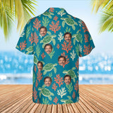 Sea Turtle Caribbean Style Hawaiian Shirt with custom faces, back view
