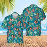 Sea Turtle Caribbean Style Hawaiian Shirt with custom faces, front and back