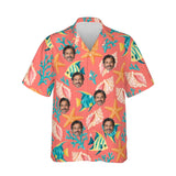 Seashell Caribbean Style Hawaiian Shirt personalized with printed faces, front view
