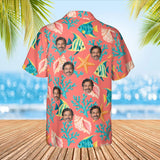 Seashell Caribbean Style Hawaiian Shirt with custom faces, back view