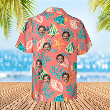 Seashell Caribbean Style Hawaiian Shirt with custom faces, back view