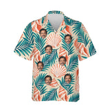 Seashell Island Hawaiian Shirt personalized with printed faces, front view