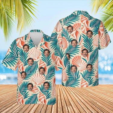 Seashell Island Hawaiian Shirt with custom faces, front and back