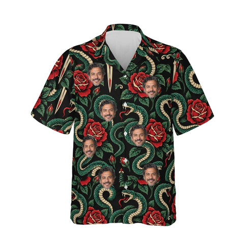 Serpent & Dagger Goth Hawaiian Shirt personalized with printed faces, front view