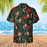 Serpent & Dagger Goth Hawaiian Shirt with custom faces, back view
