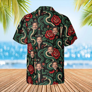Serpent & Dagger Goth Hawaiian Shirt with custom faces, back view
