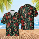 Serpent & Dagger Goth Hawaiian Shirt with custom faces, front and back