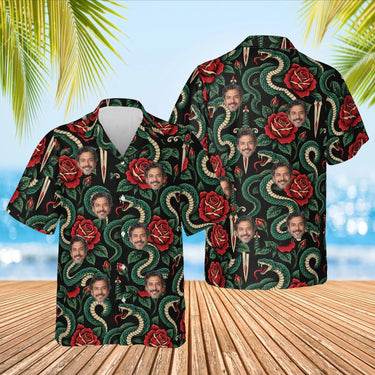 Serpent & Dagger Goth Hawaiian Shirt with custom faces, front and back