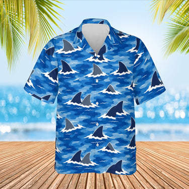 Shark Camo Hawaiian Shirt print before personalizing, front view