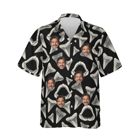 Shark Teeth Hawaiian Shirt personalized with printed faces, front view